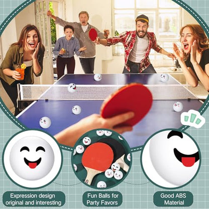 24 PCS Table Tennis Balls Novelty Face 3 Special Emotion Cute Table Tennis Balls Accessories for All Golfers Christmas Birthday Gift Fun Table Tennis Gift - color: white