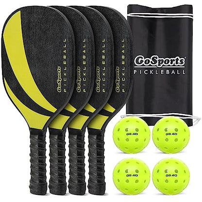 GoSports Pickleball Sets - Classic, Retro, Steel Blue, or Yellow - Includes 4 Paddles, 4 Regulation Pickleballs and Carry Case | 4 Paddles, Carry Case - color: Yellow