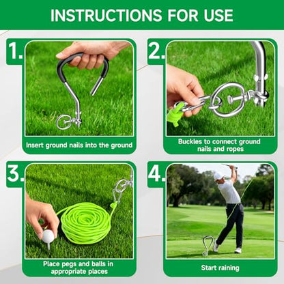 Golf Swing Trainer with 2 Golf Swing Ball & Rope, Golf Training Aid for Backyard, 3 Calibrated Golf Stakes to Analyze 50 Feet of Golf Training Balls Flight, Home Outdoor Golf Swing Practice