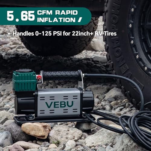 12V Air Compressor, 125PSI Tire Inflator with In-line Pressure Gauge, 5.65CFM Fast Inflation for Off-road Vehicles, Trucks, SUVs, RVs, ATVs, DC Power, Corded Electric - style: Single Cylinder + Inline Gauge