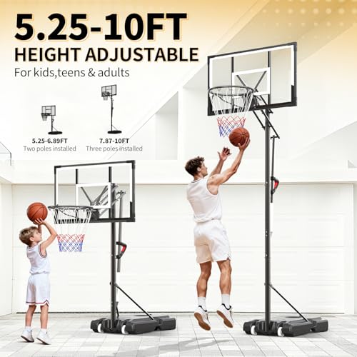 Portable Basketball Hoop 44 Inch Outdoor Backboard, 10FT Height Adjustable Basketball Goal for Teens, Kids and Adults, Play in Yard Park Gym Driveway Indoors