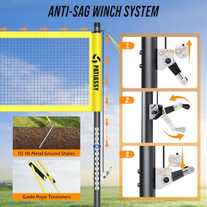 Outdoor Volleyball Net System for Backyard, Adjustable Height (5.1–8FT) & Width (20–32FT), Anti-Sag Tension System, 2-in-1 Badminton Combo Set with Carry Bag, Rackets & Shuttlecocks