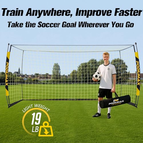Soccer Goal, 12X6FT Soccer Goals for Backyard Training, Upgraded Collapsible Metal Base, Portable Soccer Goal for Indoor Outdoor, Easy Set Up Soccer Net with 1 Carry Bag & 4 Ground Stakes