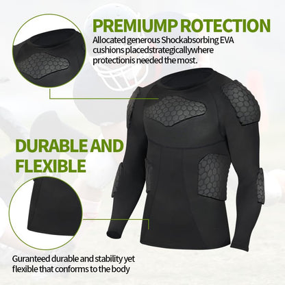Padded Compression Shirt, Short Sleeve Football Protection Gear - size: Long-Small