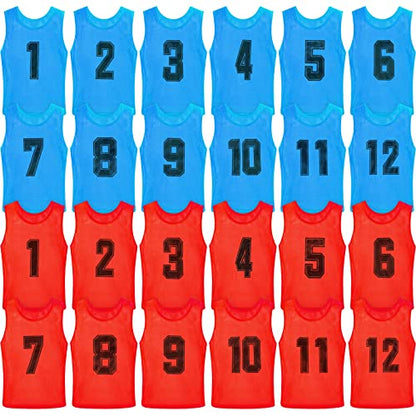 Vabean 24 Pack Nylon Mesh Scrimmage Team Practice Vests Pinnies Jerseys Train Vest for Adult Sport Basketball Soccer Football - color: Blue, Red