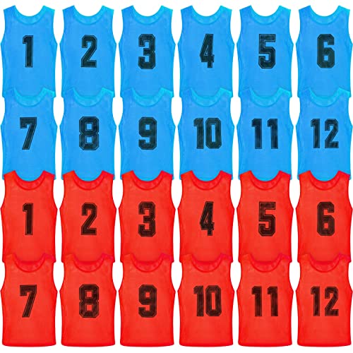 Vabean 24 Pack Nylon Mesh Scrimmage Team Practice Vests Pinnies Jerseys Train Vest for Adult Sport Basketball Soccer Football - color: Blue, Red