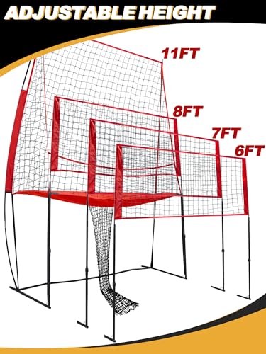 Volleyball Training Practice Net Station, 8 x 11 FT Volleyball Training Equipment for Serving Setting Spiking, Adjustable Practice Net for Indoor and Outdoor Use