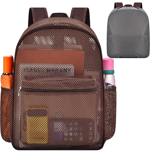 Oraben Heavy Duty Mesh Backpack, See Through College Backpack, Semi-transparent Mesh Bookbag for School, Work, Travel, or Beach Outings (Chocolate) - color: Chocolate