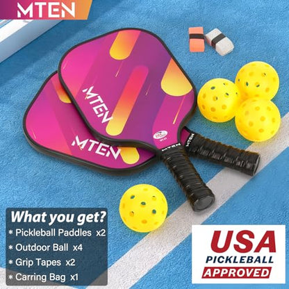 Pickleball Paddles Set of 2 or 4, or Single Paddle – USAPA Approved Fiberglass Surface Pickleball Rackets Set for Men & Women - color: RED*2