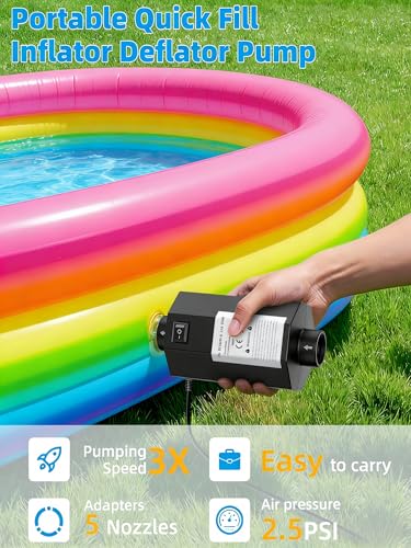 Electric Air Pump for Inflatables, 400W High Power Inflator Deflator with 5 Nozzles, Quick Fill AC Air Mattress Pump for Inflatable Beds, Pool Floats and Swimming Ring