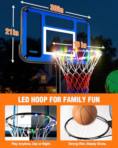 SPOYNAL Basketball Hoop Outdoor & Indoor, 3.8FT-7FT Adjustable Portable Basketball Hoops & Goals with LED, PC Backboard for Driveway, Garage, Pool Court, Pool Basketball Hoop