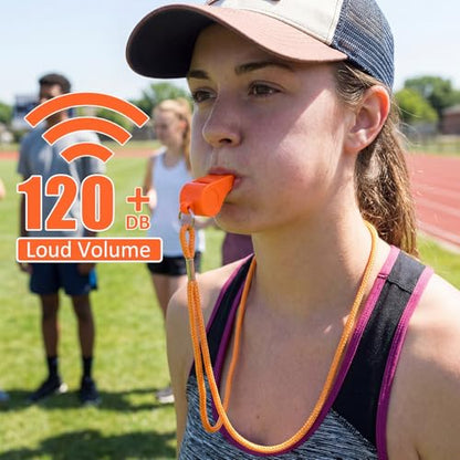Flutesan 48 Pcs Whistles Bulk with Lanyard Sports Loud Crisp Sound Whistles for Coach Referees Training Emergency - color: Orange