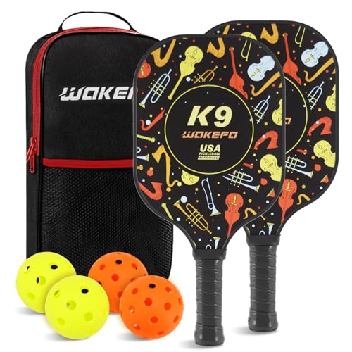 Pickleball Paddles, USAPA Approved Fiberglass Surface Pickleball Set with 2 Paddles and 4 Balls, Pickleball Paddles Set for Men Women with Carring Bag