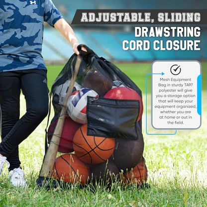 Handy Laundry Mesh Ball Bag - Up to 15 Balls Large Capacity Sports Equipment Bag Carrier with Adjustable Strap and Drawstring Closure - For Soccer, Basketball, Volleyball - size: 24 x 36