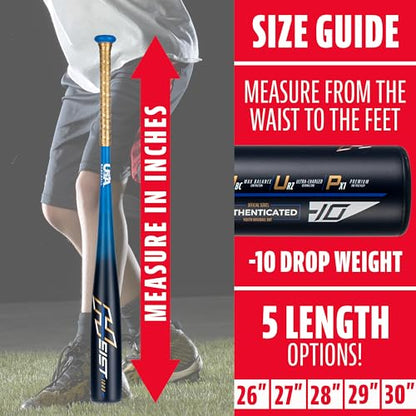 Franklin Sports Youth Baseball Bat - Heist Kids Baseball Bats for Ages 8-12 - 2 5/8" Inch Big Barrel Kids Metal Bat - Youth Drop -9 + -10 Aluminum Bats - USA Baseball - 26" to 30" Bats