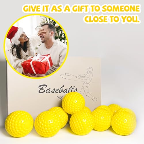 12 Pack Yellow Dimpled Baseballs, 9-Inch Pitching Machine Baseballs for Hand-Eye Coordination, Hitting and Fielding Practice