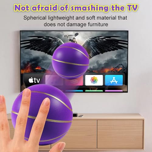 Silent Basketball Size7, New Upgraded Weight 600g Grooved Airless Indoor Basketball, Non-derforming Package, Real Feel & Bounce Like Official Ball, Quiet Dribbling Indoor Training