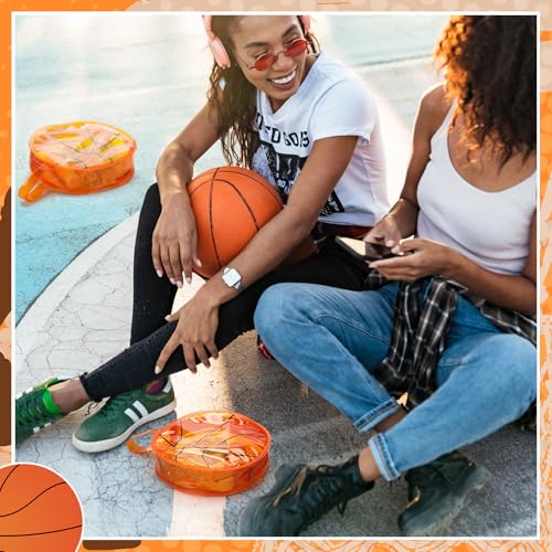 Reginary 12 Pcs Basketball Clear Makeup Bag Cosmetic Snack Bag with Zipper Handle Strap Waterproof Travel Vacation Toiletries Accessories for Friends Women Basketball 2026 Senior Night Team Gift - style: Basketball