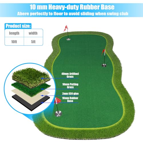 Golf Putting Green/Mat-Golf Training Mat- Professional Golf Practice Mat- Green Long Challenging Putter for Indoor/Outdoor - style: 5x10ft mat