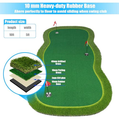 Golf Putting Green/Mat-Golf Training Mat- Professional Golf Practice Mat- Green Long Challenging Putter for Indoor/Outdoor - style: 5x10ft mat