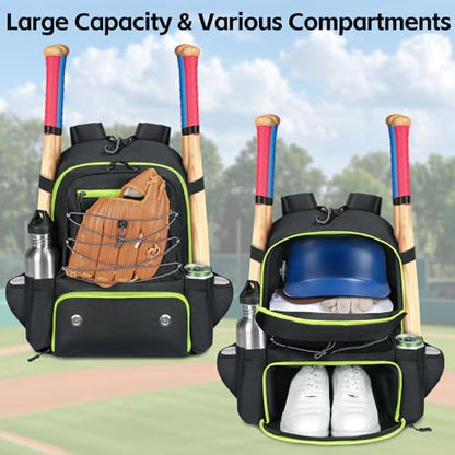 MATEIN Baseball Bat Bag for 4 Bats with Ball Pocket, Lightweight Youth Baseball Backpack with Shoe Compartment, Large Capacity Softball Equipment Bag with Fence Hook for TBall Gear, Helmet, Glove - color: Black