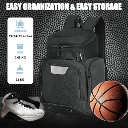 LARIPOP Basketball Backpack with Ball & Ventilated Shoe Compartment Insulated Pockets for Men Youth Training - color: Dark grey