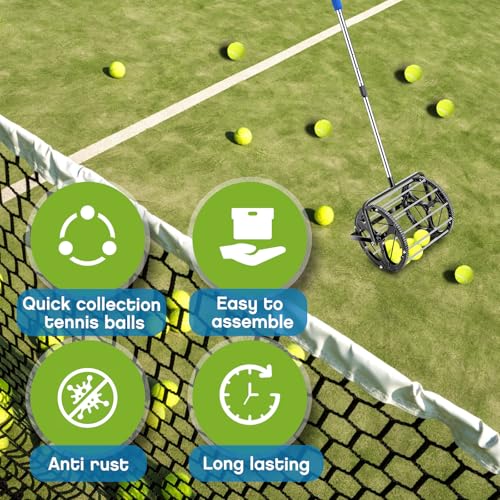 Gemscream Tennis Ball DinkBall Collector Roller, No Bending Over Quick Rolling Picker for 1.5"-3" Balls, Adjustable Golf Ball Retriever for up to 55 Tennis Balls, Large Capacity