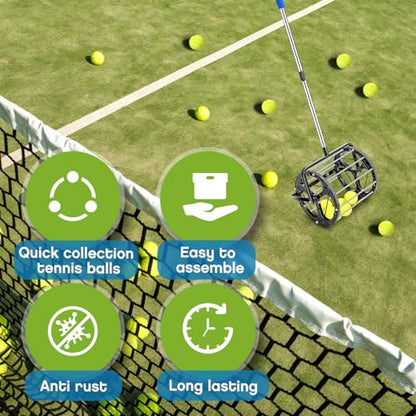 Gemscream Tennis Ball DinkBall Collector Roller, No Bending Over Quick Rolling Picker for 1.5"-3" Balls, Adjustable Golf Ball Retriever for up to 55 Tennis Balls, Large Capacity