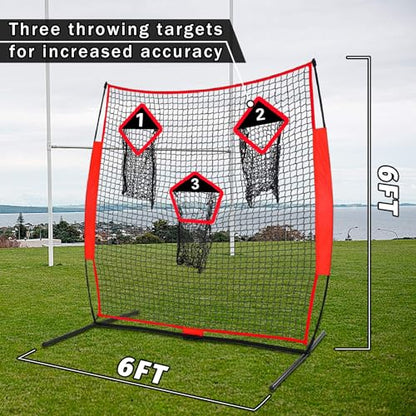 Football Throwing Net - 6x6 FT Portable Training Net with 3 Target Pockets for Improving QB Throwing Accuracy - Outdoor Indoor Teens Adults Practice Gifts