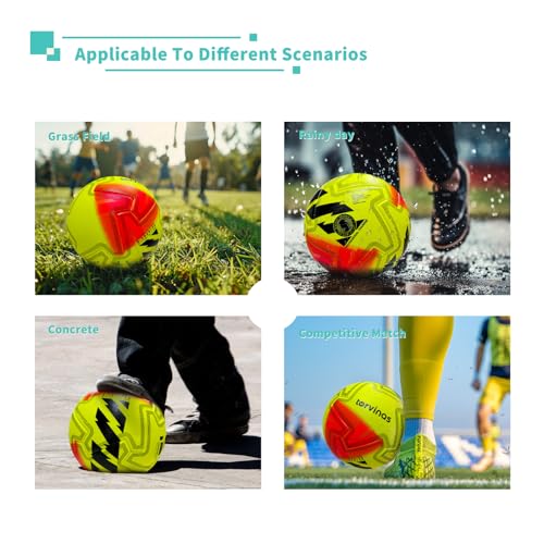 Soccer Ball Size 5,4 – Thermal Bonded Waterproof PU Leather, Professional Training & Match Ball for Youth & Adults, with Pump & Bag, Training Gift Set - color: light yellow