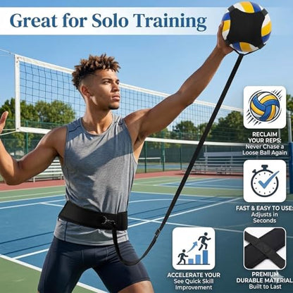 Volleyball Rebound Belt Trainer - Solo Practice Tool, Volleyball Training Equipment Aid to Master Serving Spike, Serve, Set & Pass Like a Pro - No More Ball Chasing, Volleyball Trainer Gift - color: Black