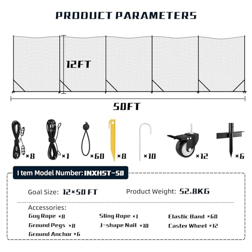 MR Ball Stop Net System, Movable Heavy Duty Backstop Net, 2 in 1 Multi-Sport Stop Netting, Ball Barrier Sports Practice Barrier Net for Professional, College and Grade School Training - size: 50 Ft