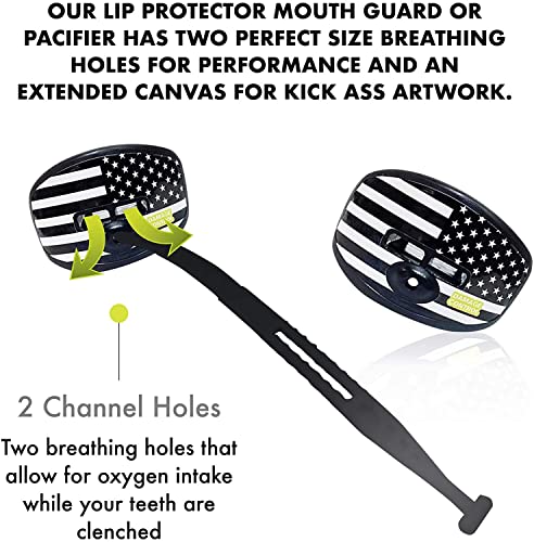 DAMAGE CONTROL Pacifier Mouthpiece – Football Mouthguard with Helmet Strap, Protects Teeth, Jaw & Mouth – Mouth Piece for Sports, No Boiling, Allows Airflow – Gear for Adults & Youth - color: Battle Flag