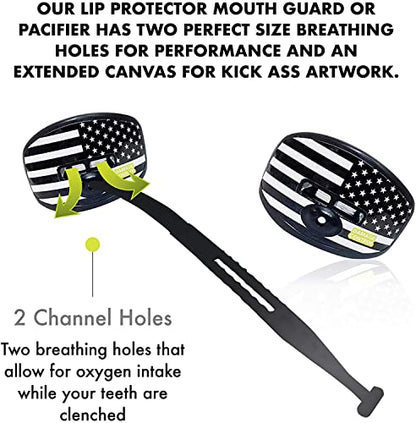 DAMAGE CONTROL Pacifier Mouthpiece – Football Mouthguard with Helmet Strap, Protects Teeth, Jaw & Mouth – Mouth Piece for Sports, No Boiling, Allows Airflow – Gear for Adults & Youth - color: Battle Flag