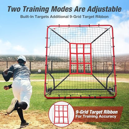 WARMOUNTS Baseball Rebounder Net, 4 x 4.5 FT Pitch back with 4 Adjustable Angles & 2 Strike Zones, Pitching & Fielding Trainer for Softball bounce back, Heavy-Duty Baseball Rebounder for Youth & Adult