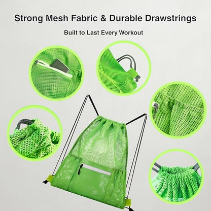 Mesh Sports Drawstring Bag, Large Breathable Gym Sack for Boxing Gloves, Boxing Equipment, Shoes & Training Gear, Lightweight & Durable (Green) - color: Green