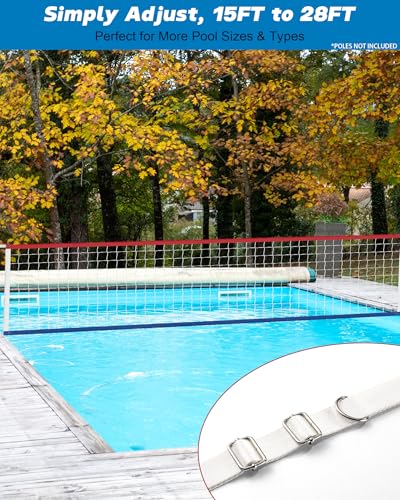 Swimming Pool Volleyball Net Replacement Heavy Duty, Extra-Long 15FT-28FT Adjustable, Upgraded All-Weather+Waterproof, Reinforced Borders, and Durable Nylon Straps - 15x3FT (Net Only)