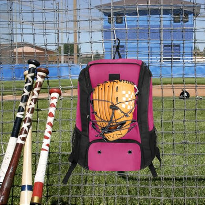 MATEIN Baseball Backpack, Softball Bat Bag with Shoes Compartment for Youth, Boys and Adult, Lightweight Baseball Bag with Fence Hook Hold TBall Bat, Batting Mitten, Helmet, Caps, Teeball Gear - color: Pink Black, size: 29L