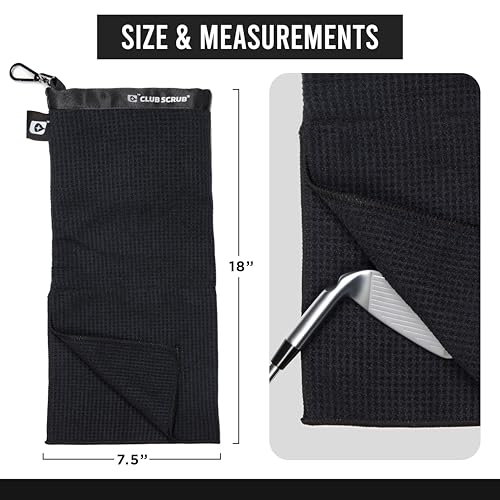 Club Scrub Towel Pro, Golf Club and Ball Cleaning Pouch with Attached Towel, Waterproof Exterior, Waffle-Weave Microfiber (Black) - color: Black