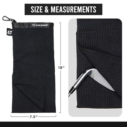Club Scrub Towel Pro, Golf Club and Ball Cleaning Pouch with Attached Towel, Waterproof Exterior, Waffle-Weave Microfiber (Black) - color: Black