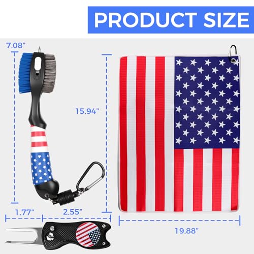 Golf Club Brush and Amercian Flag Golf Towels, Golf Groove Cleaner Cleaning kit, Golf Accessories Cleaner Tool with Strong Magnet Stick to Golf Clubs or Bag - color: 3-in-1 Accessories