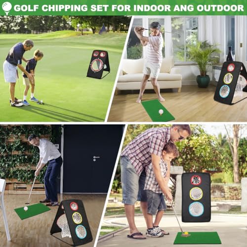 Golf Chipping Net: Ultra-Portable Dual-Sided Triple Target Training System with 400D Canvas for Indoor/Outdoor Backyard Practice – Includes Mat & Foam Balls & Golf Tees (Golfer Gift)