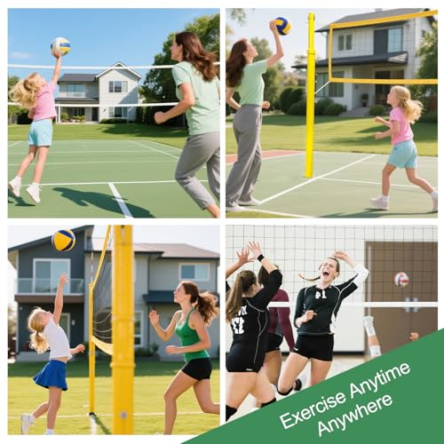 Volleyball Net System Indoor&Outdoor Use,Professional Volleyball Nets Pole,Heavy Duty Volleyball/Badminton Net and Poles Heights Adjustable,for Adults Kids Use School Backyard Stadium