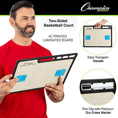 Champion Sports Large & XL Dry Erase Board For Coaching - Whiteboards for Strategizing, Techniques, Plays - 2-Sided Boards with Front Side Full Field - Backside Half Field and Lineup - color: Basketball, style: XL Coaches Board