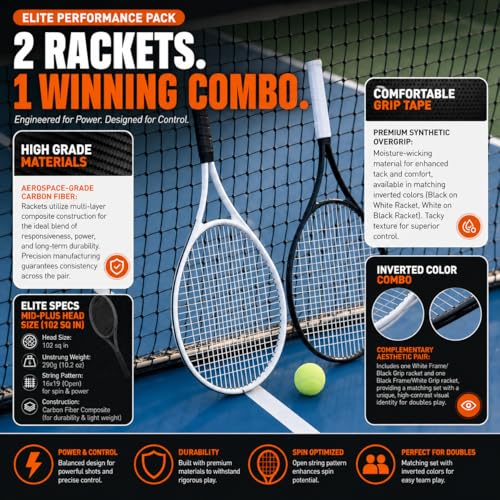 Strena Tennis Racket Set for Adults (2 Pack) – 27” Lightweight Recreational Racquets with Carry Bag – 4 1/4 Grip – Beginner & Casual Play