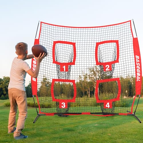 BaseGoal 6x6 Ft Football Nets for Throwing,Football Target,Quarterback Training Equipment with 4 Target Pockets for Improving Football Accuracy Throwing - color: red