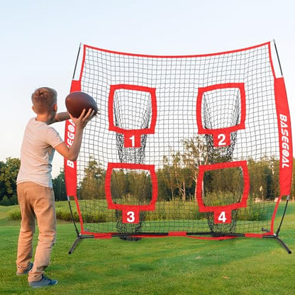 BaseGoal 6x6 Ft Football Nets for Throwing,Football Target,Quarterback Training Equipment with 4 Target Pockets for Improving Football Accuracy Throwing - color: red