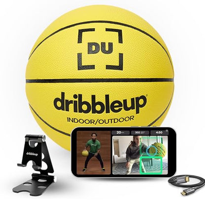 DribbleUp Smart Basketball Starter Pack – At-Home Basketball Training System for Kids & Teens with App-Based Virtual Coach, Real-Time Feedback | Dribble Up Premium Composite Leather, Indoor/Outdoor