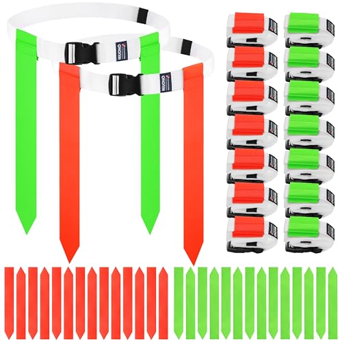 Flag Football Belts, Set of Flag Football Flags for Kids Adults, and Youth, Adjustable Flag Football Belt Set 14 Players Training Competition (Orange and Lime Green)