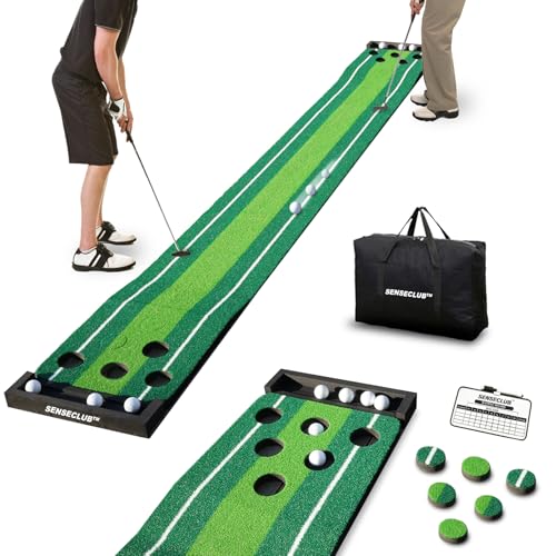 SENSECLUB Indoor Putting Green, Foldable Putting Mat Golf Game Set, Golf Gifts for Men with Ball-Collect System - style: Green Pro 12 caps (no putter)